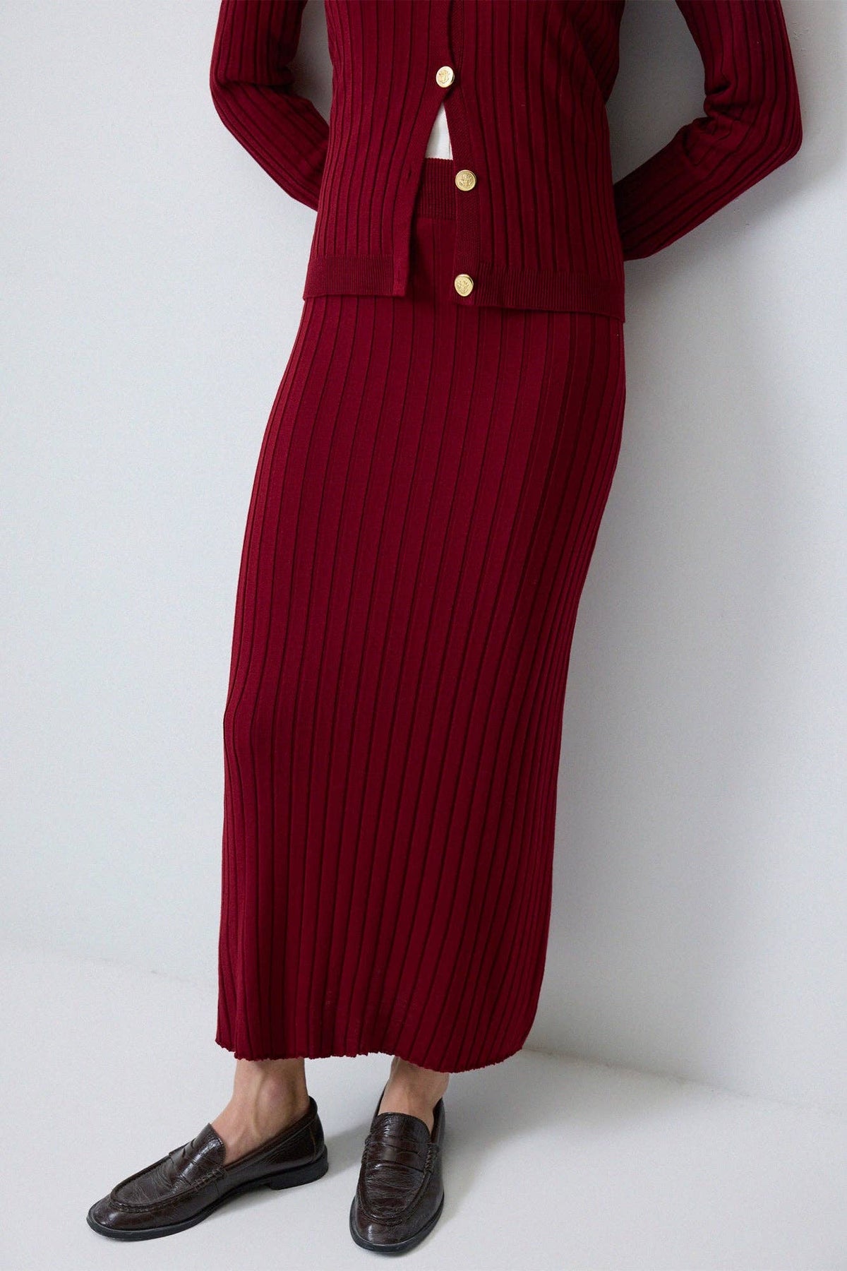 Elena Ribbed Knit Sweater / Cranberry