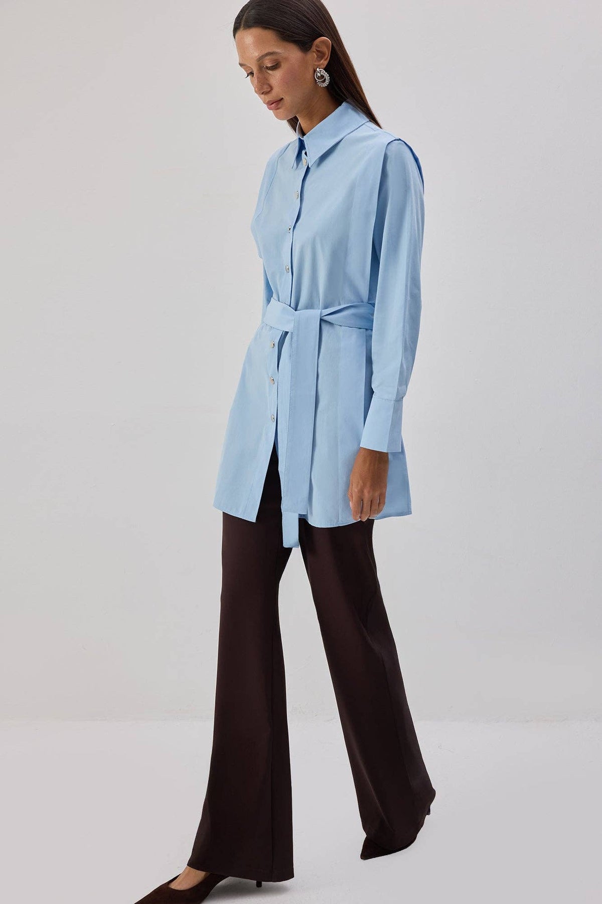 June Belted Poplin Shirt / Sky