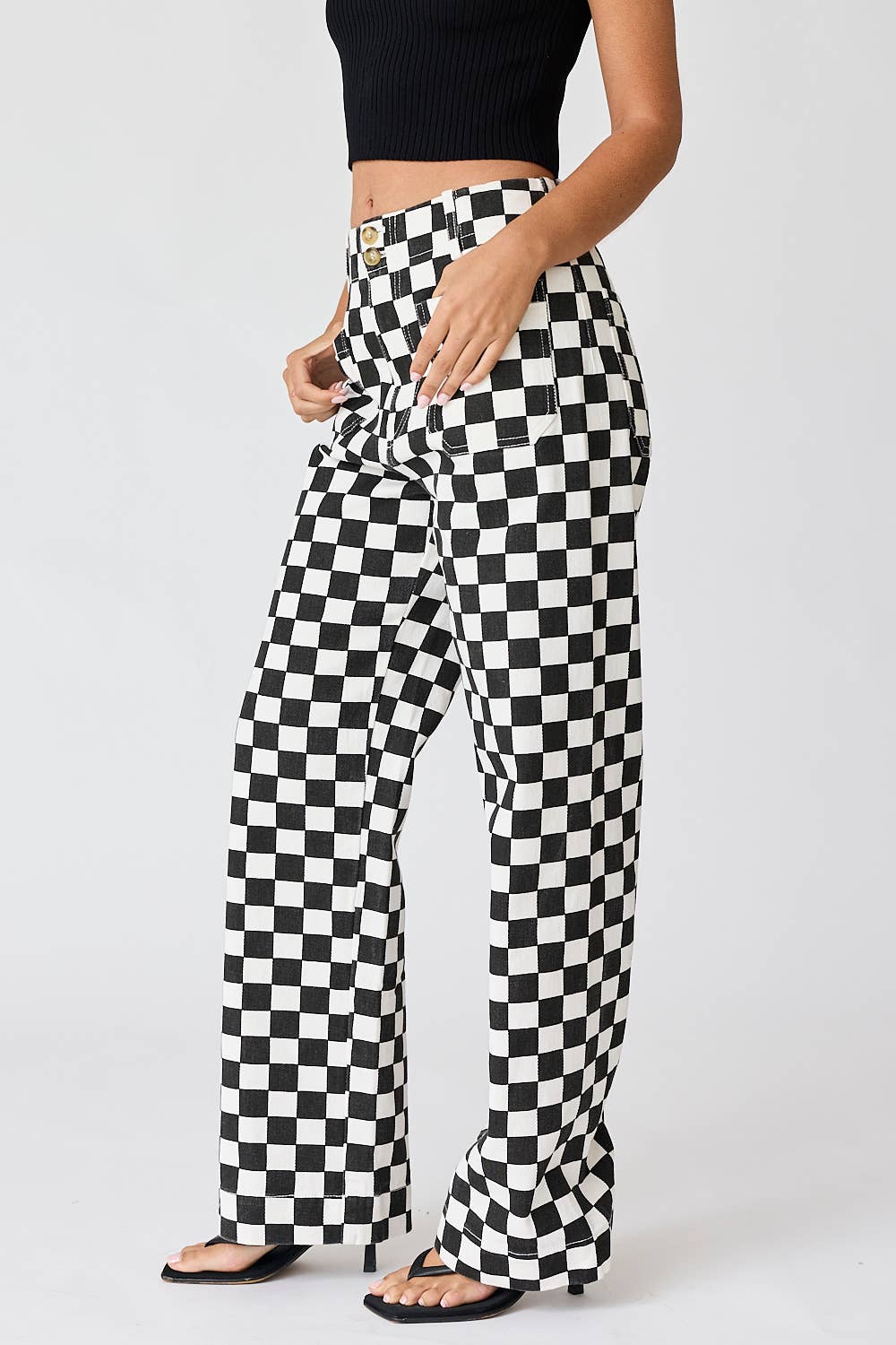 Becky Checkered Pants in Black