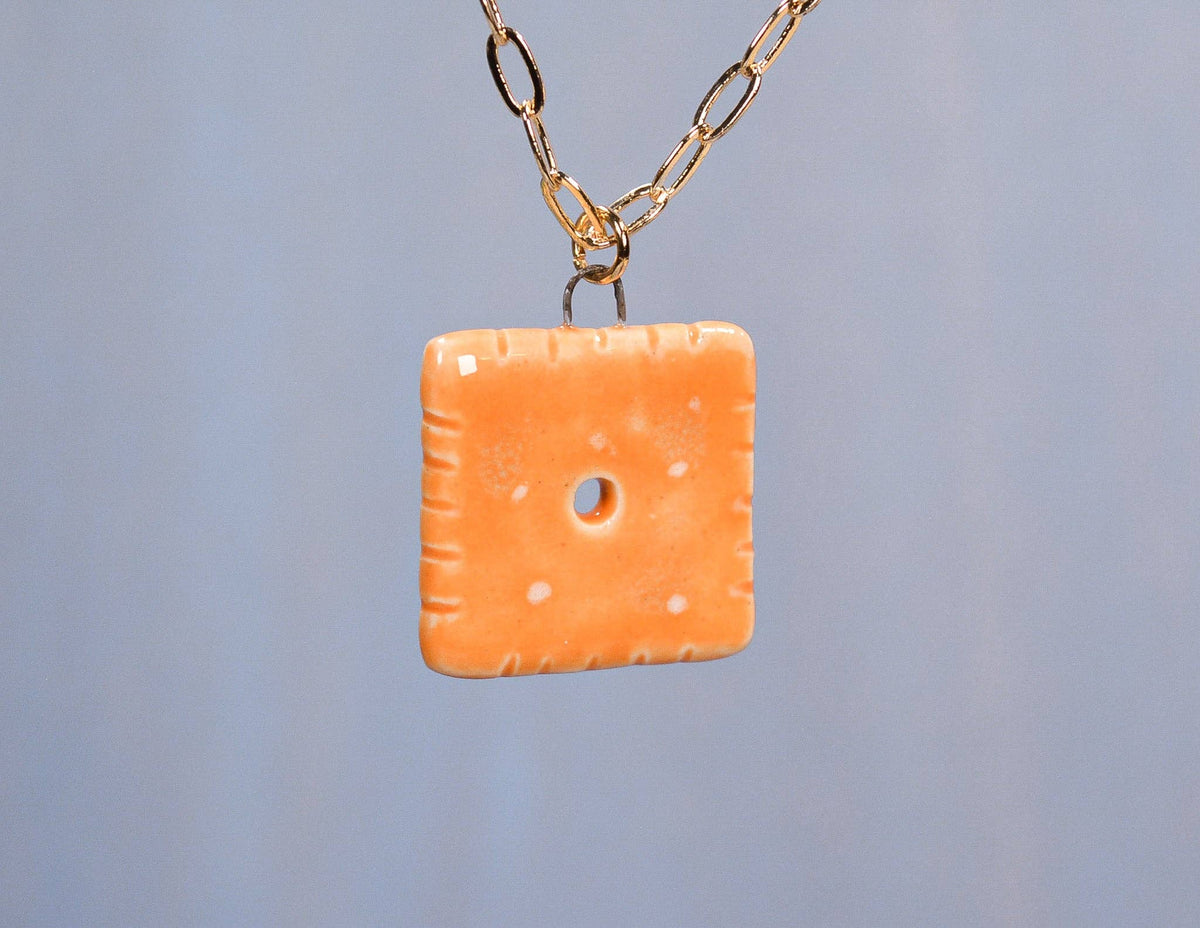 Cheese Cracker Ceramic Charm Pendant Necklace