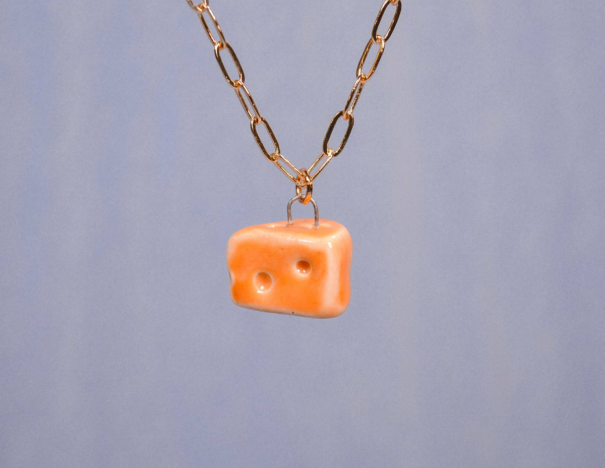 Cheddar Cheese Ceramic Charm Pendant Necklace