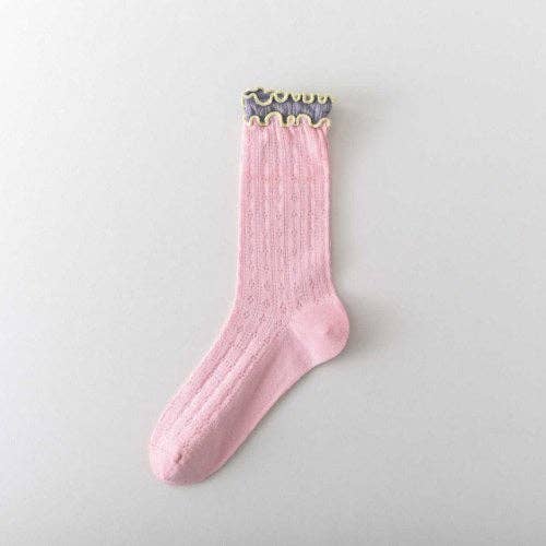 Wendy Ruffled Ribbed Cotton Blend Sock / Various Colors