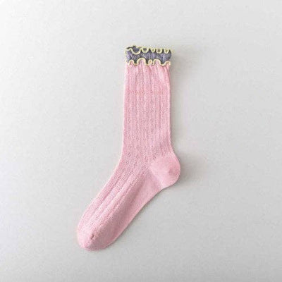 Wendy Ruffled Ribbed Cotton Blend Sock / Various Colors