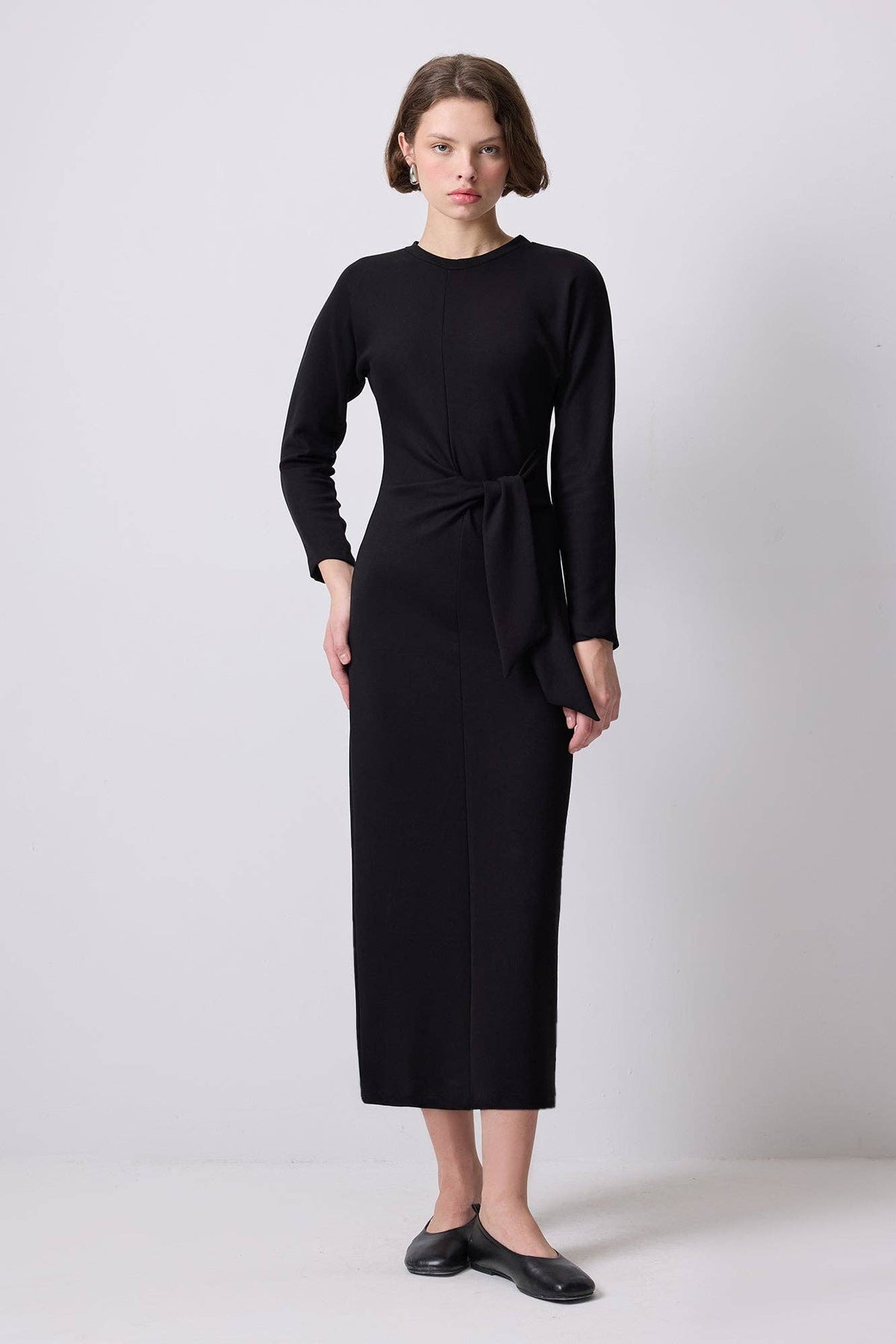 Marta Front Tie Midi Dress / Black