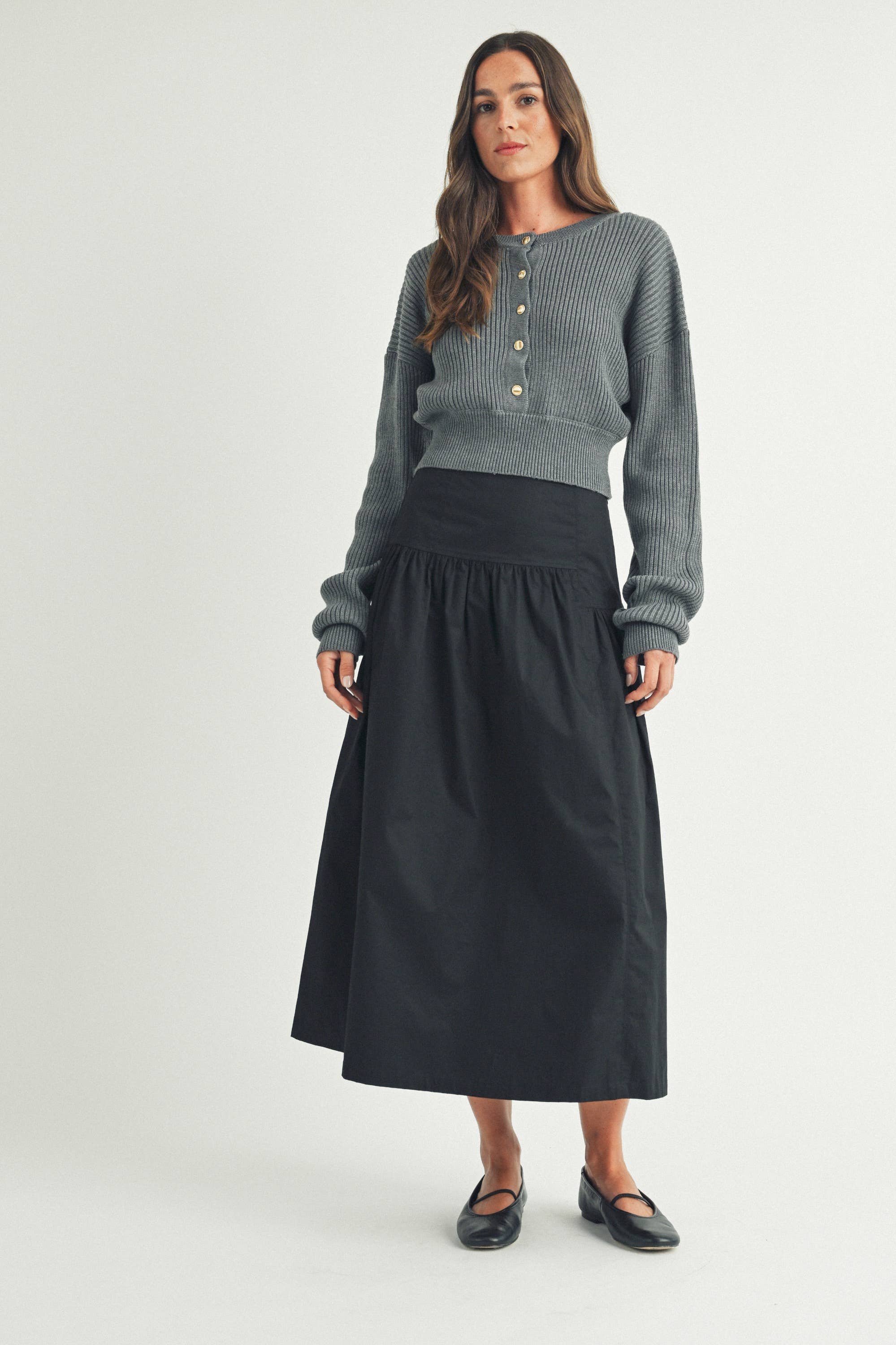 Cotton Poplin Midi Skirt