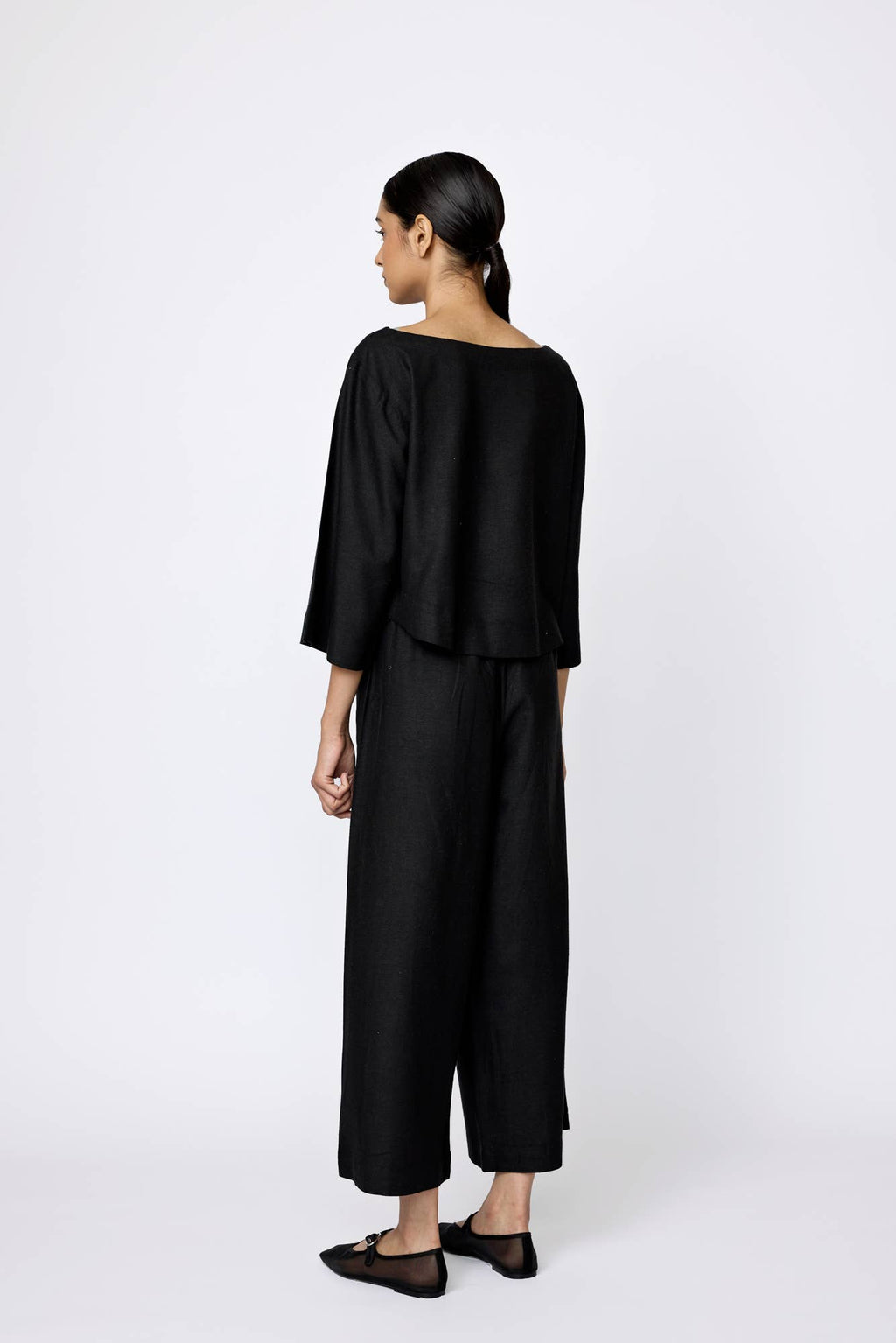 Popover Top in Black Silk Noil