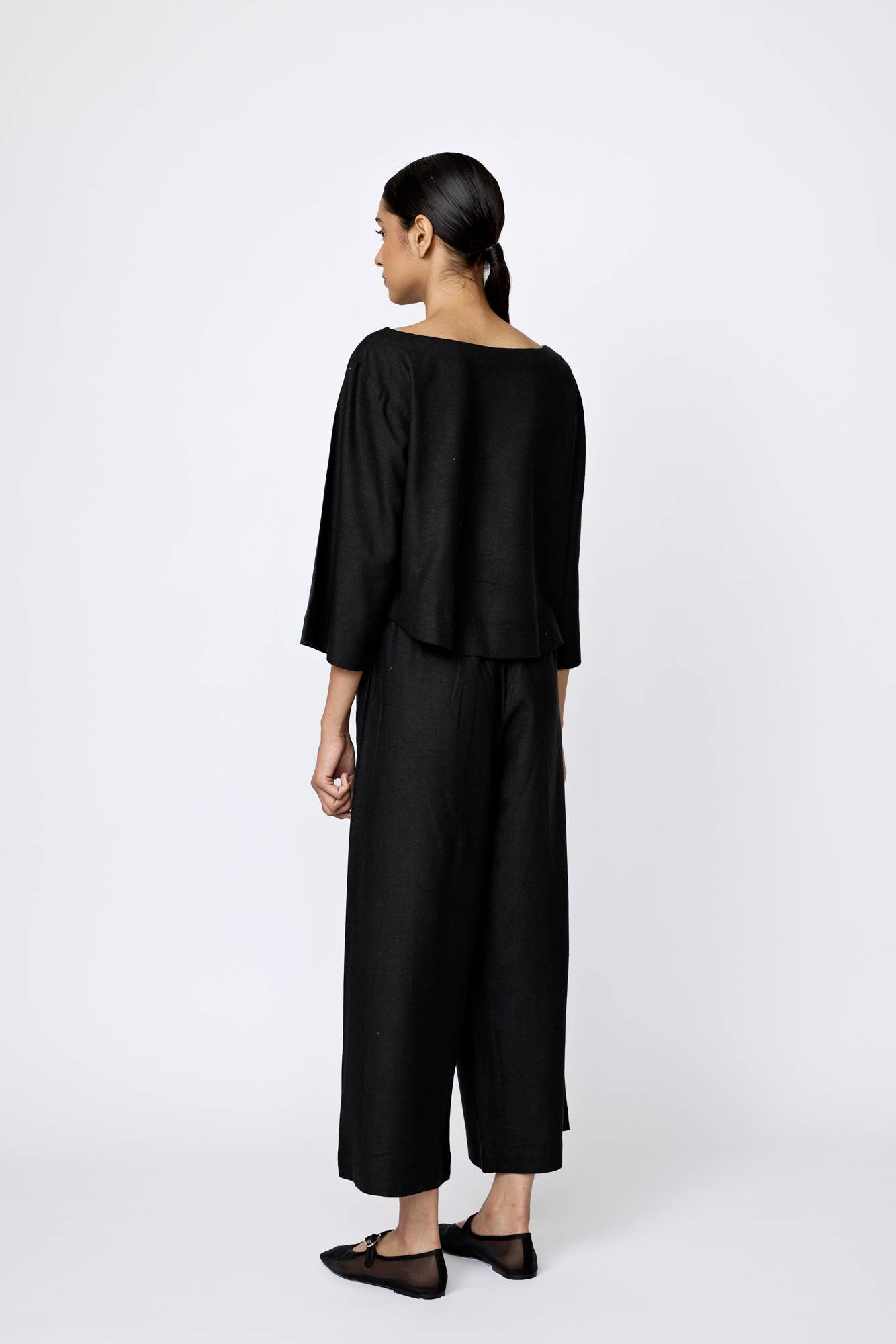 Popover Top in Black Silk Noil