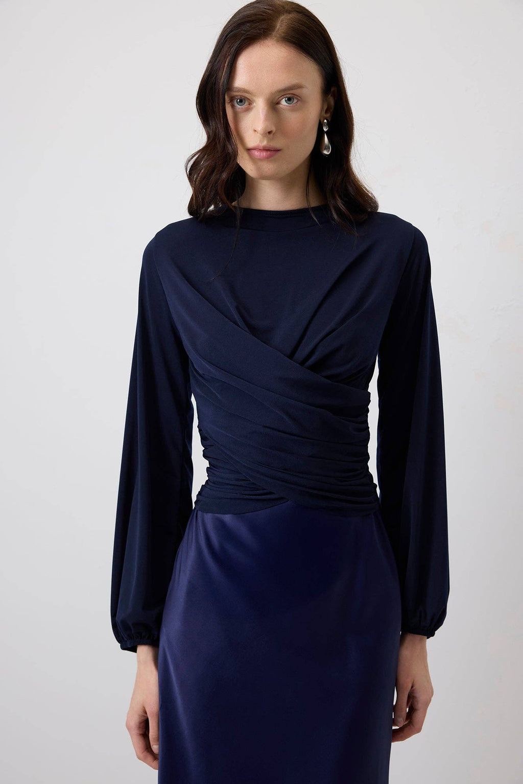 Sofiko Draped Blouse / Navy – Ceremony
