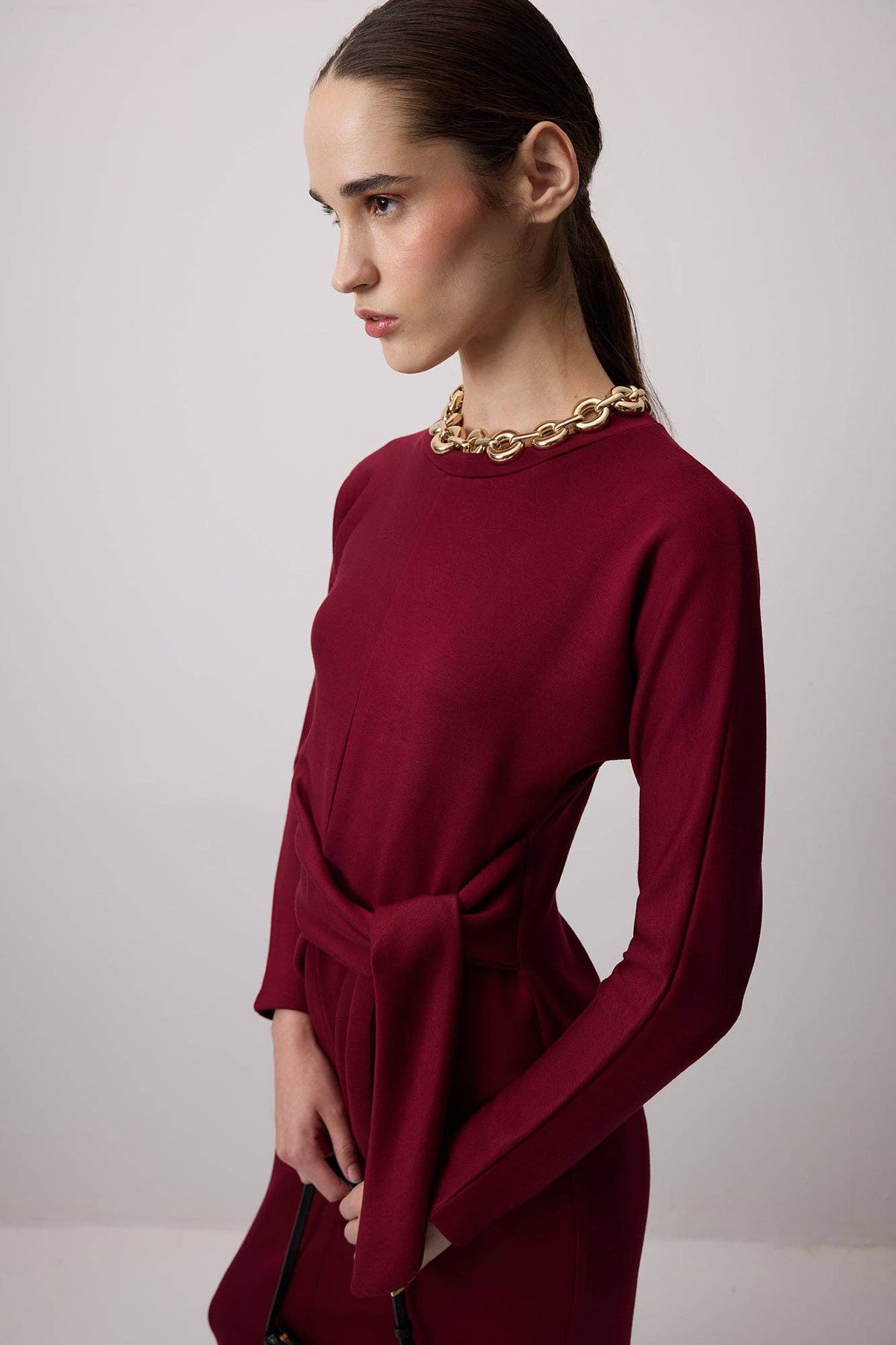 Marta Front Tie Midi Dress / Oxblood