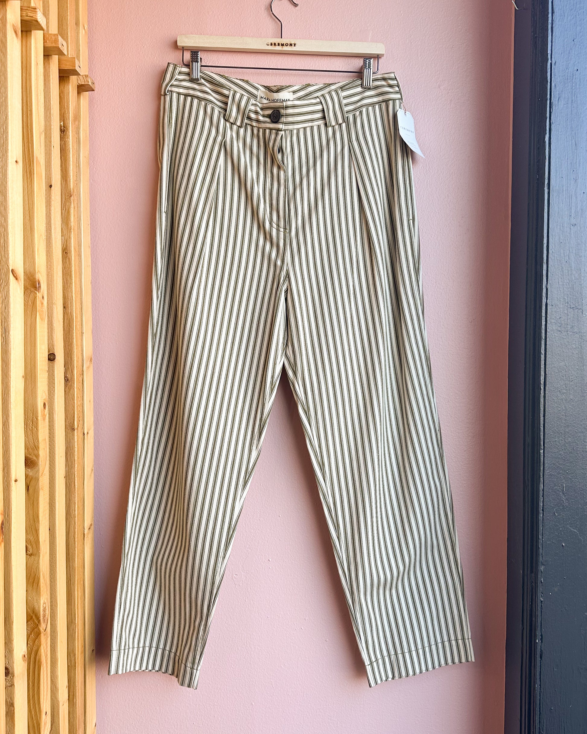 Mara Hoffman Jade Pants / Olive Stripe / Size 12