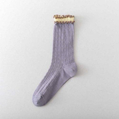 Wendy Ruffled Ribbed Cotton Blend Sock / Various Colors