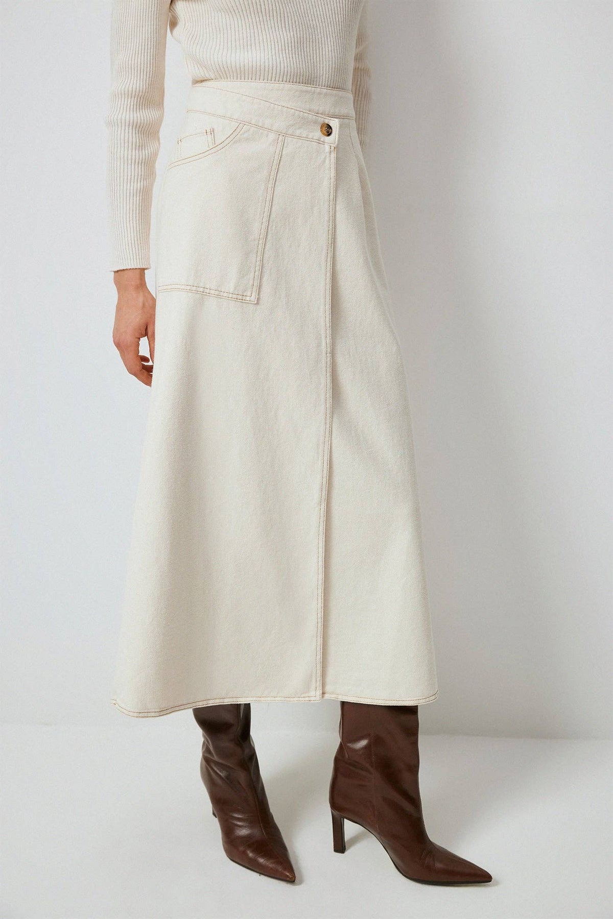 Cream Denim Skirt