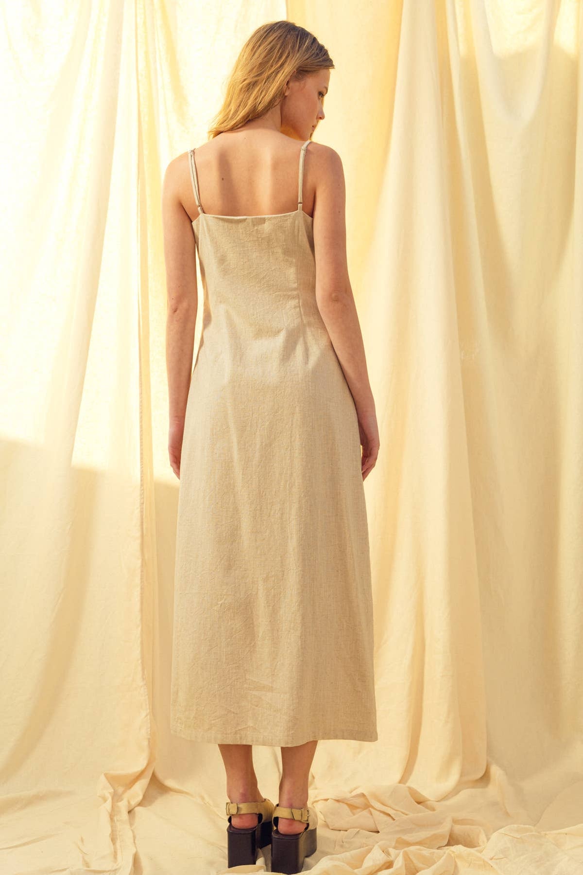 Stasia Linen Button-Down Dress / Cream