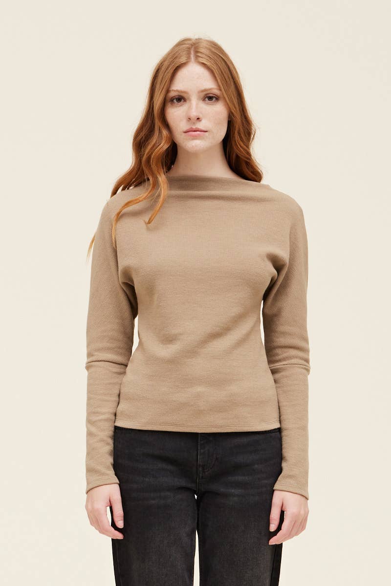 Lindsay Waffle Knit Top / Twig