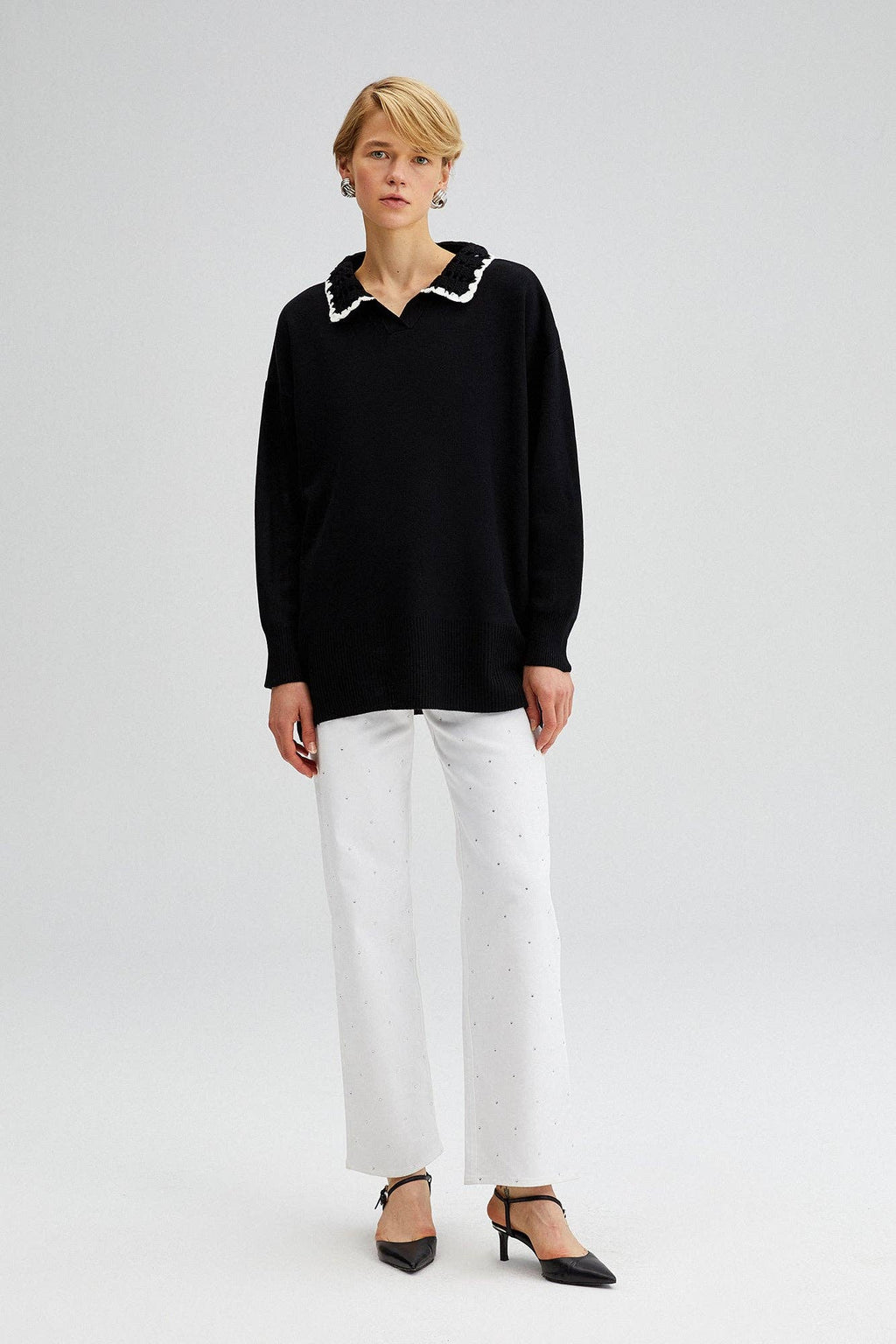 Lindsey Crocheted Collar Sweater