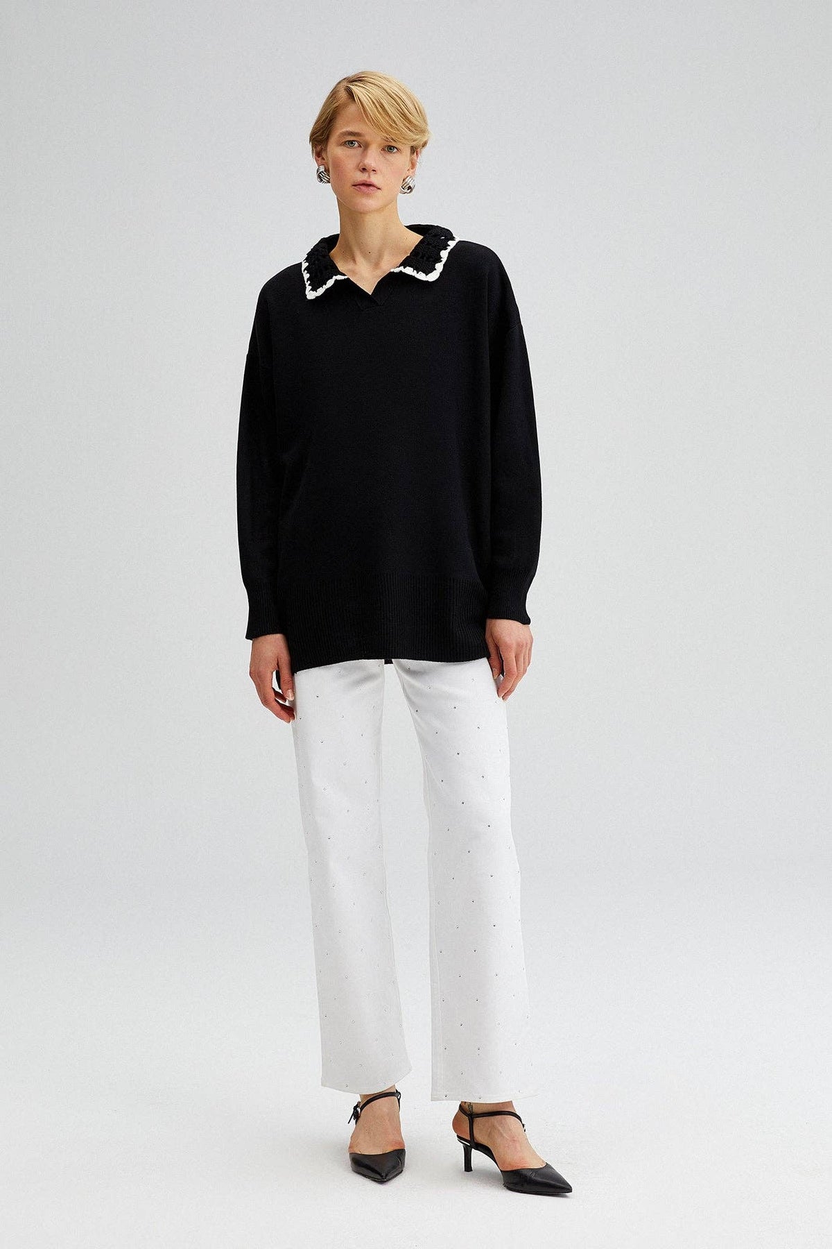 Lindsey Crocheted Collar Sweater