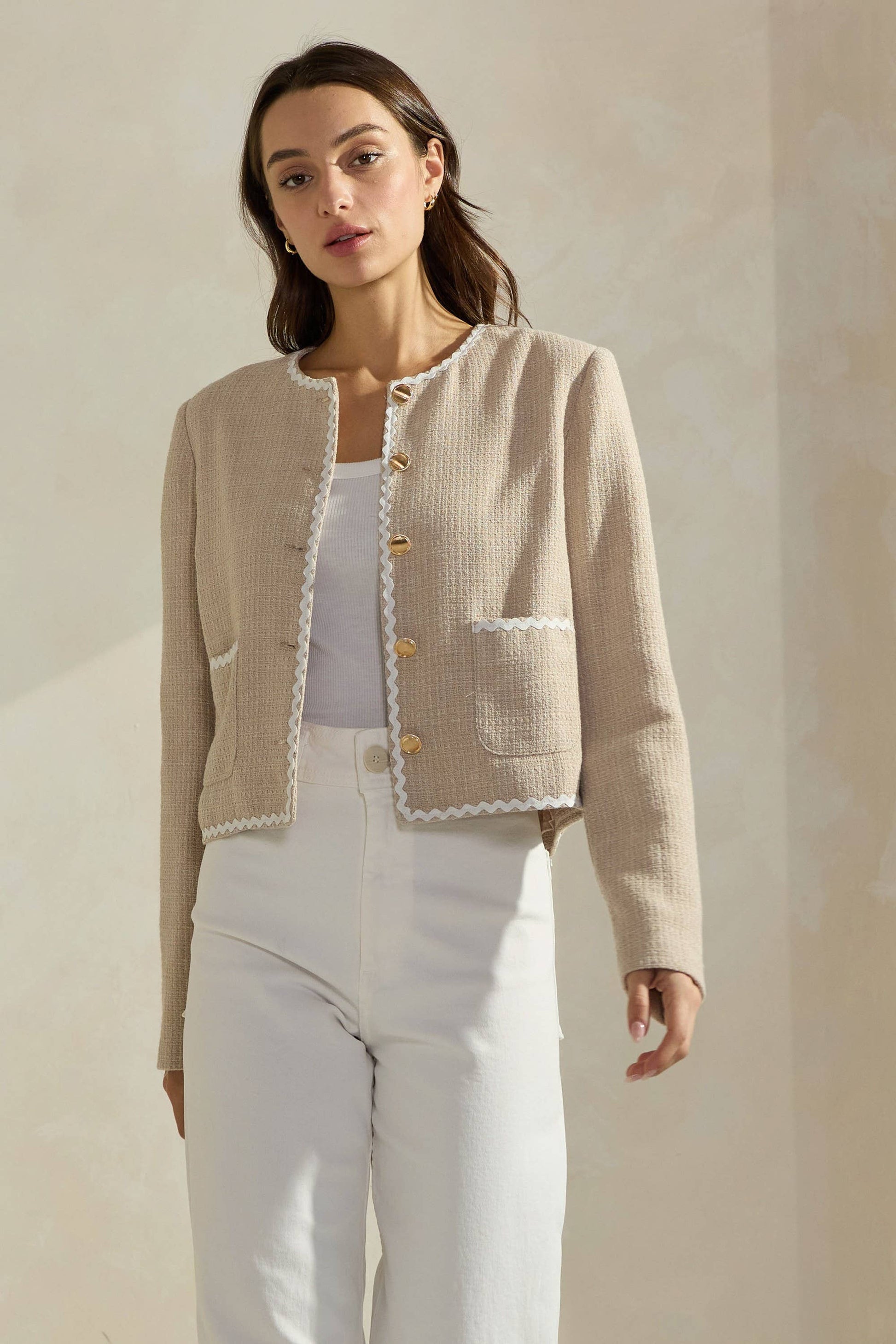 Contrast Trim Tweed Jacket