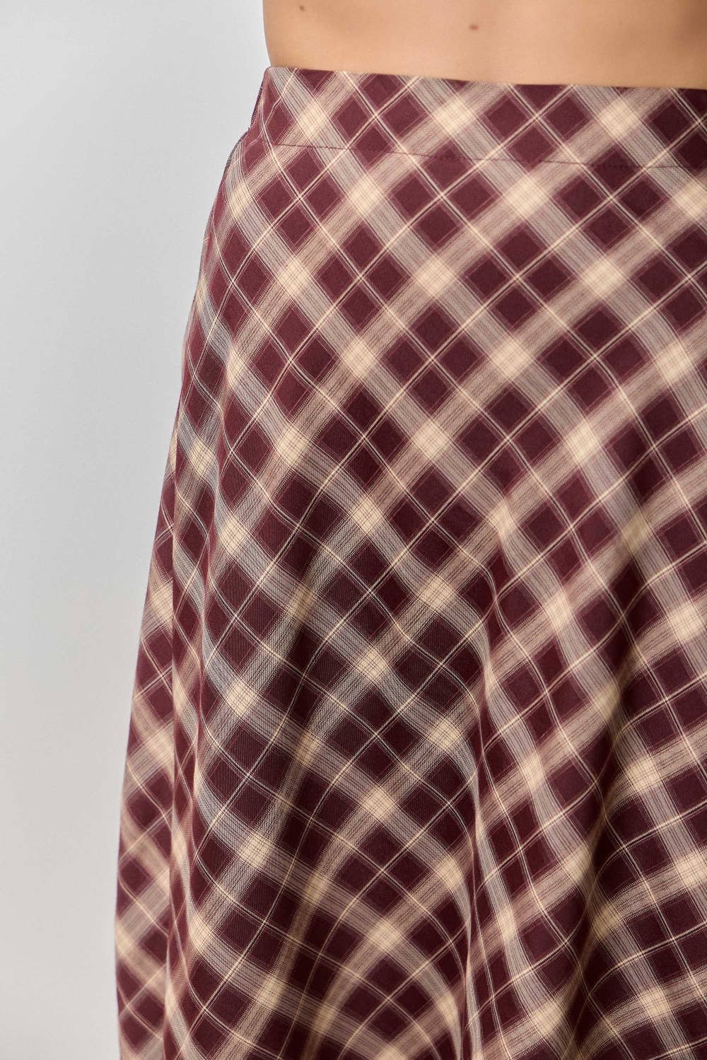 Plaid Elastic Waist Midi Skirt