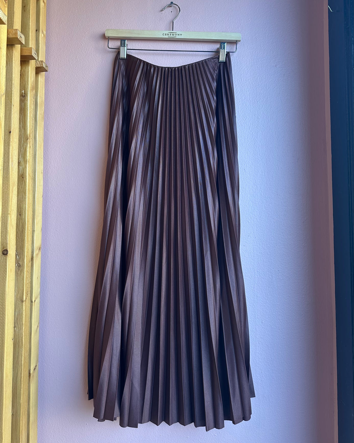 Brown Pleated Maxi Skirt / One Size