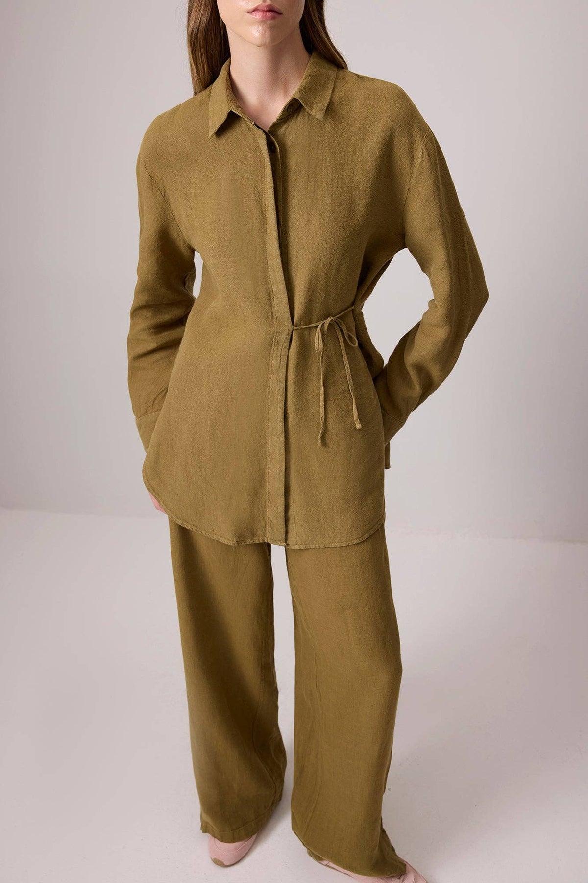 Linen Tie-Waist Shirt / Pond