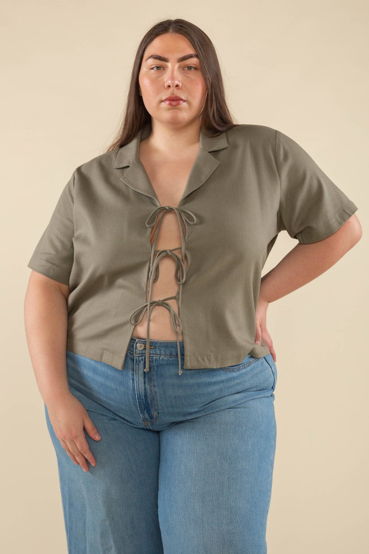 Nico Linen Short Sleeve Tie Blouse