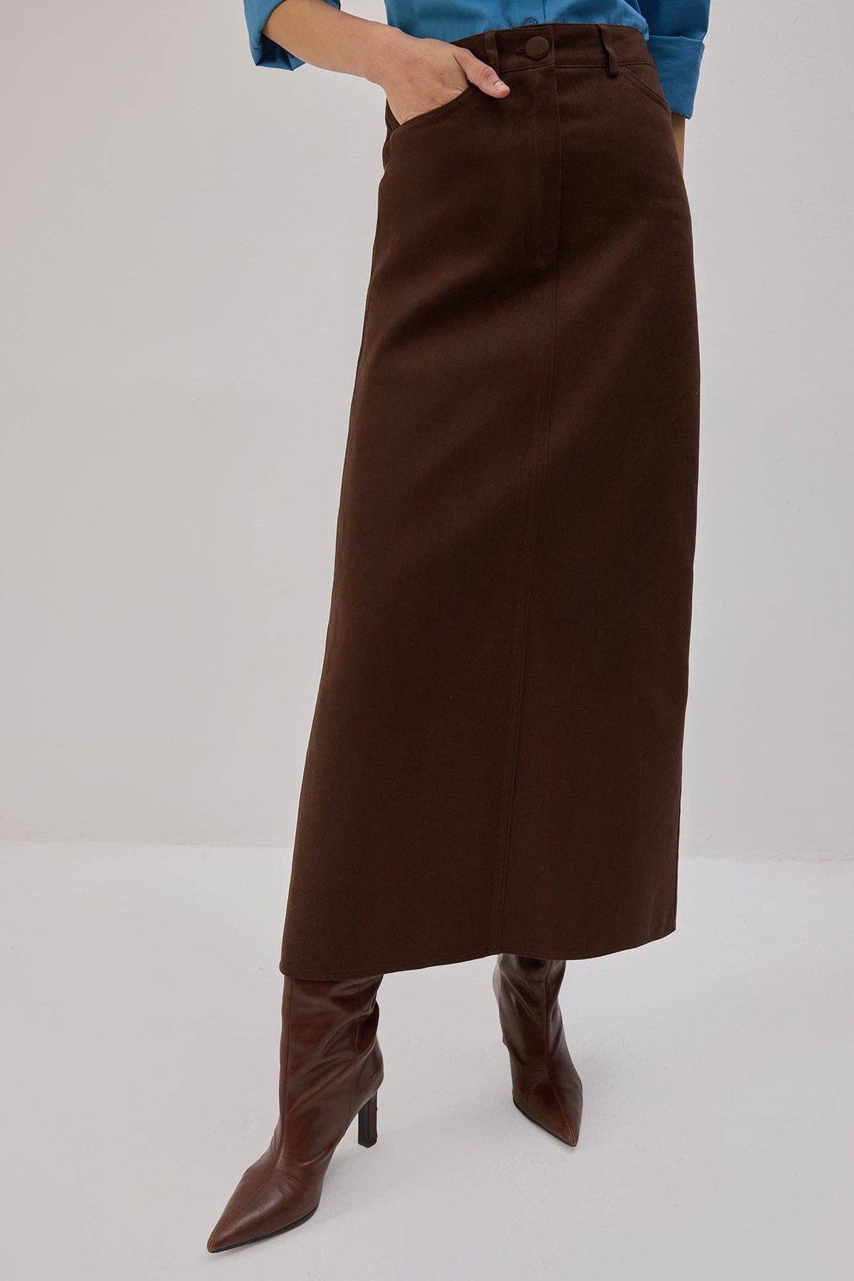 Aniko Cotton Pencil Skirt / Walnut