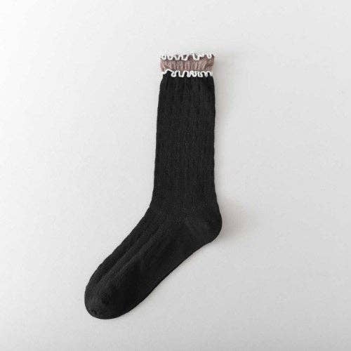 Wendy Ruffled Ribbed Cotton Blend Sock / Various Colors