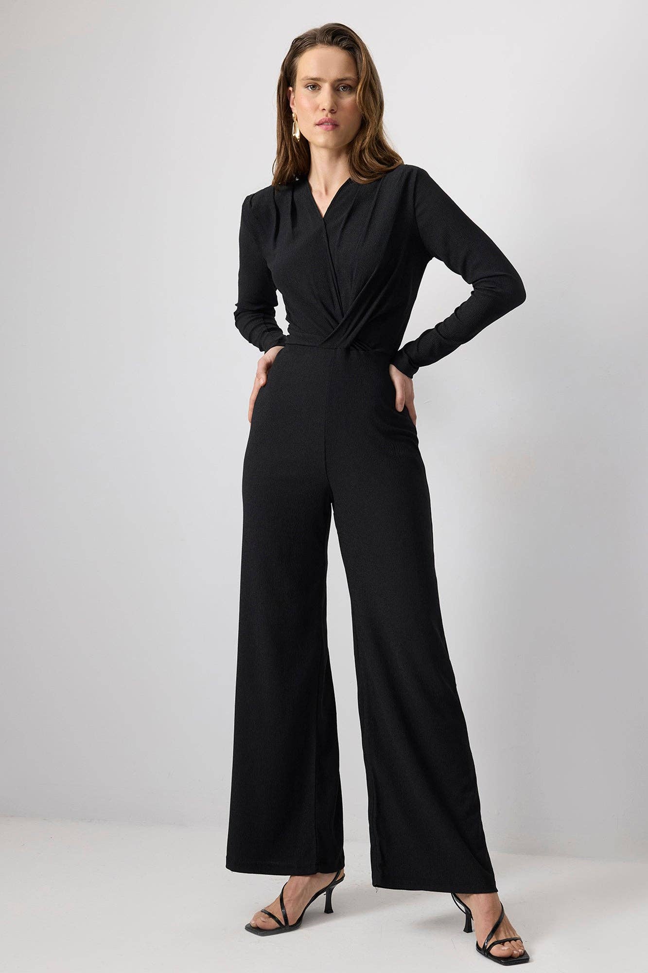 Textured Wrap-Front Jumpsuit