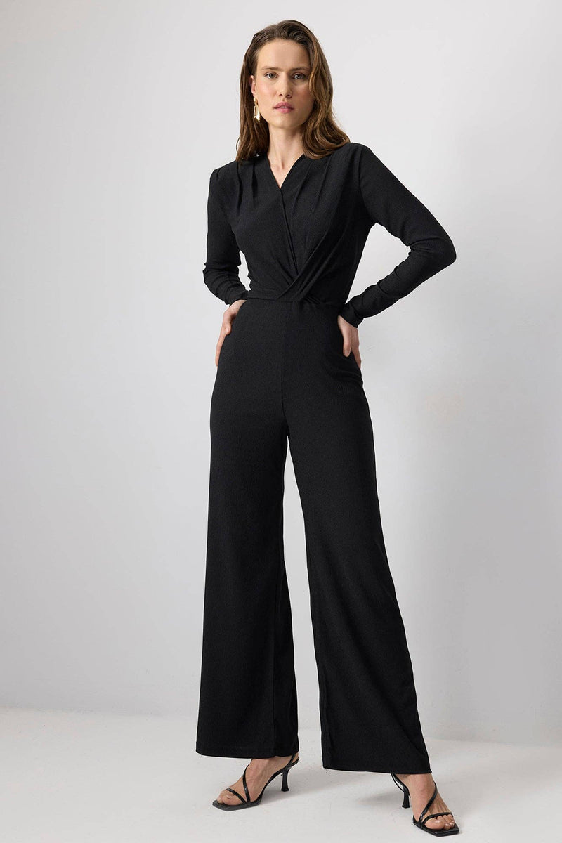 Textured Wrap-Front Jumpsuit