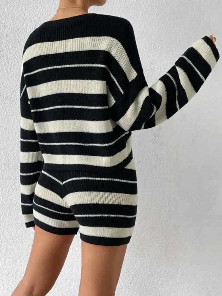 Black and White Striped Lounge Top