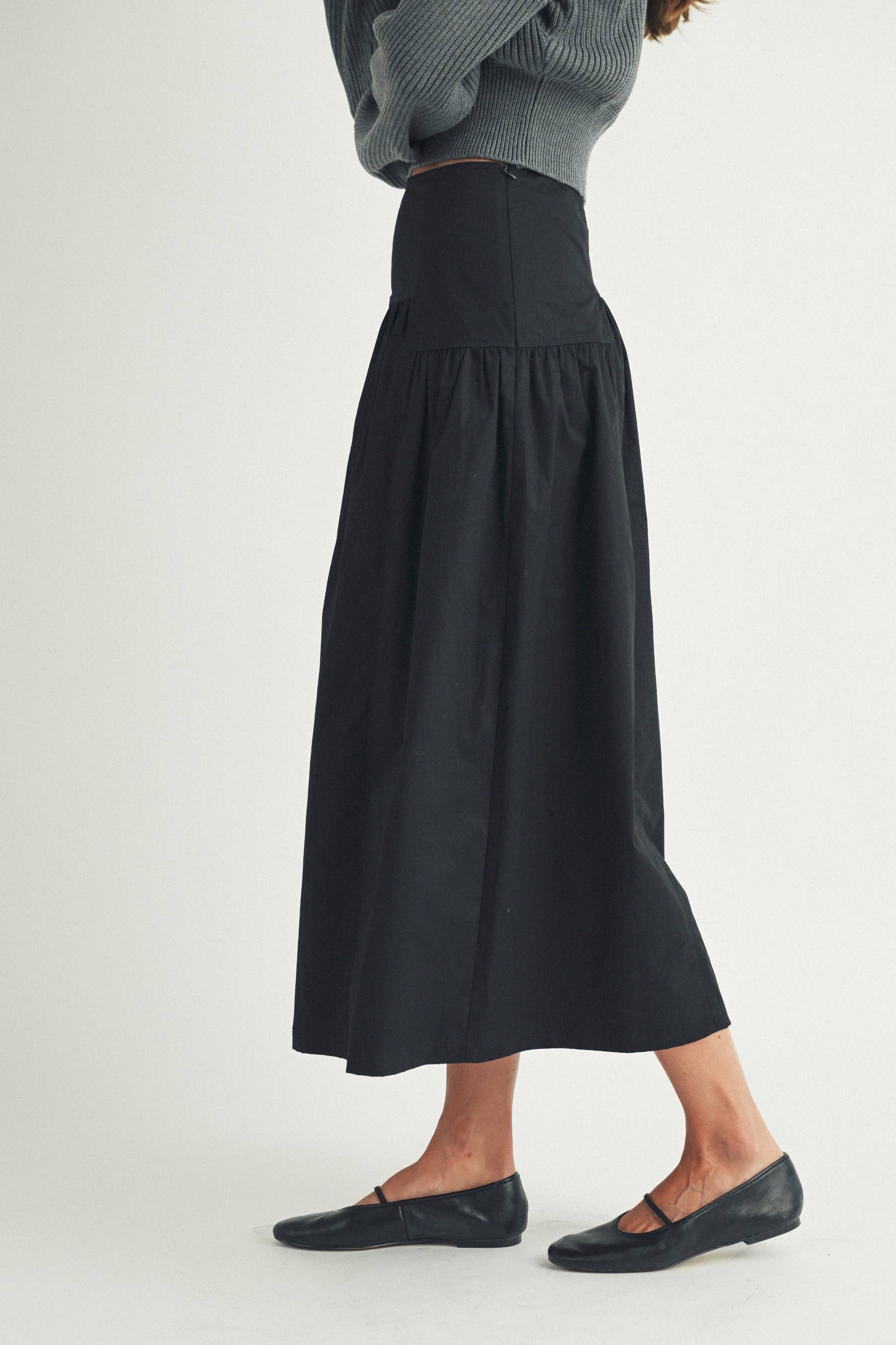 Cotton Poplin Midi Skirt