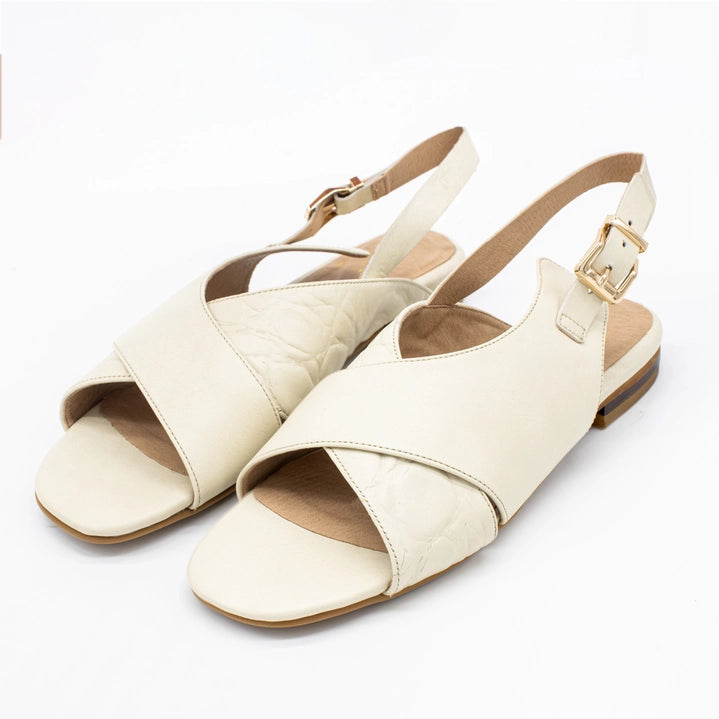 Roots Sandals in Ivory Croc Embossed Leather