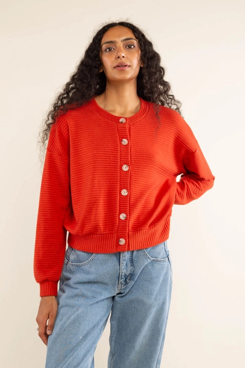 Jos Heavy Rib Cardigan in Tomato