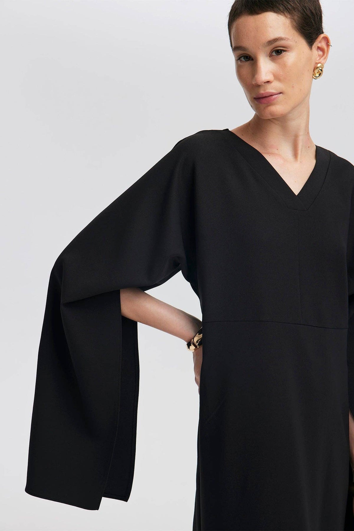 Natela Cape Sleeve Crepe Dress / Night