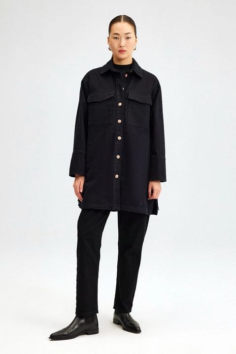Macrame Detailed Denim Jacket in Black