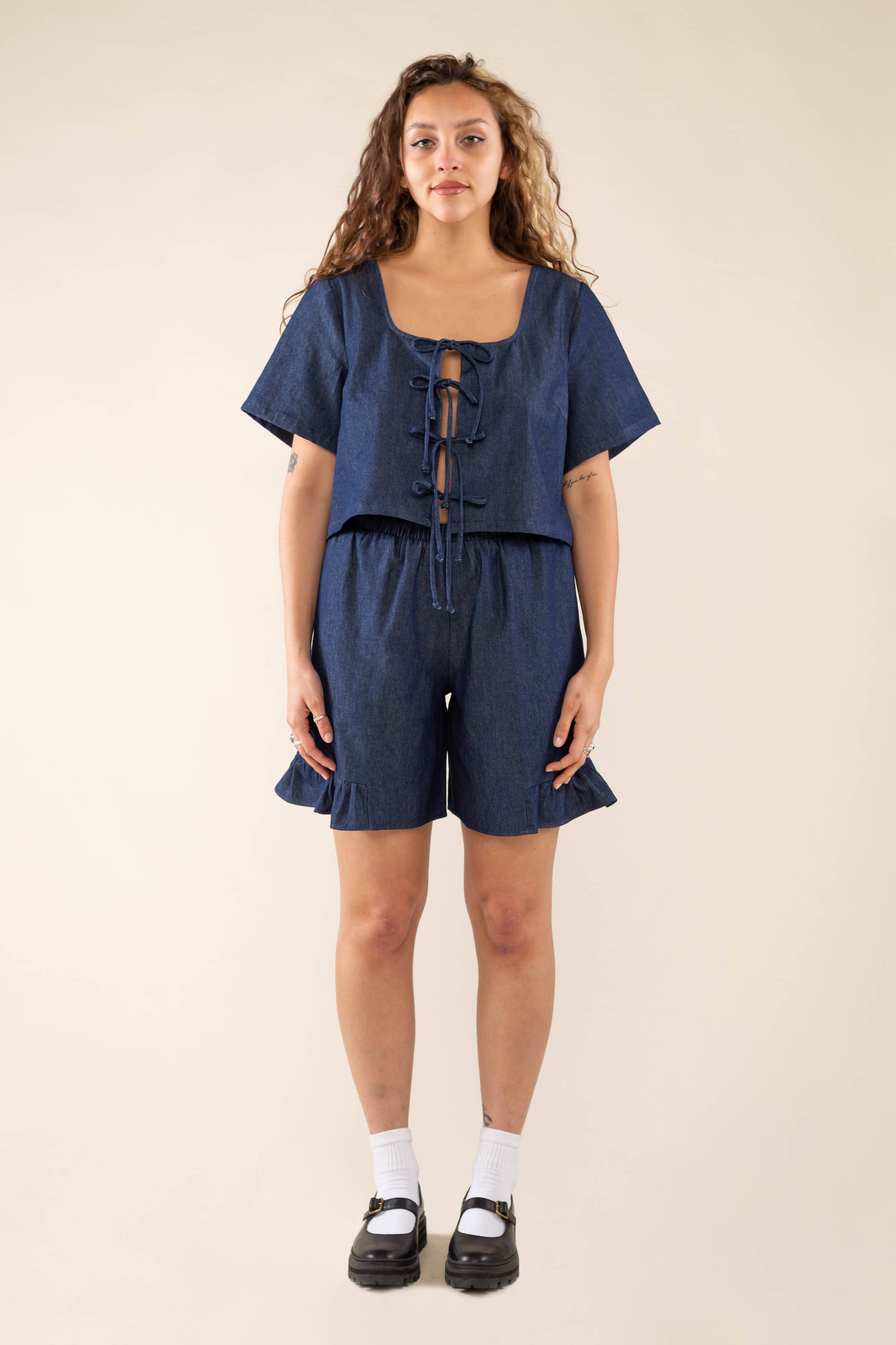 Denim Tie Short Sleeve - Plus Size