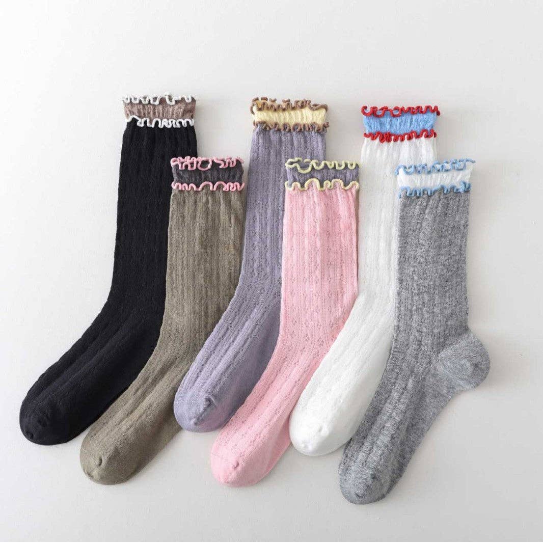 Wendy Ruffled Ribbed Cotton Blend Sock / Various Colors
