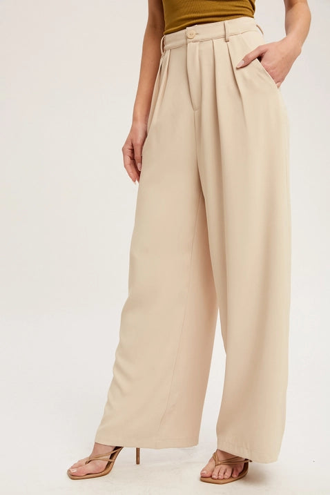 Pintuck Wide Leg Pants