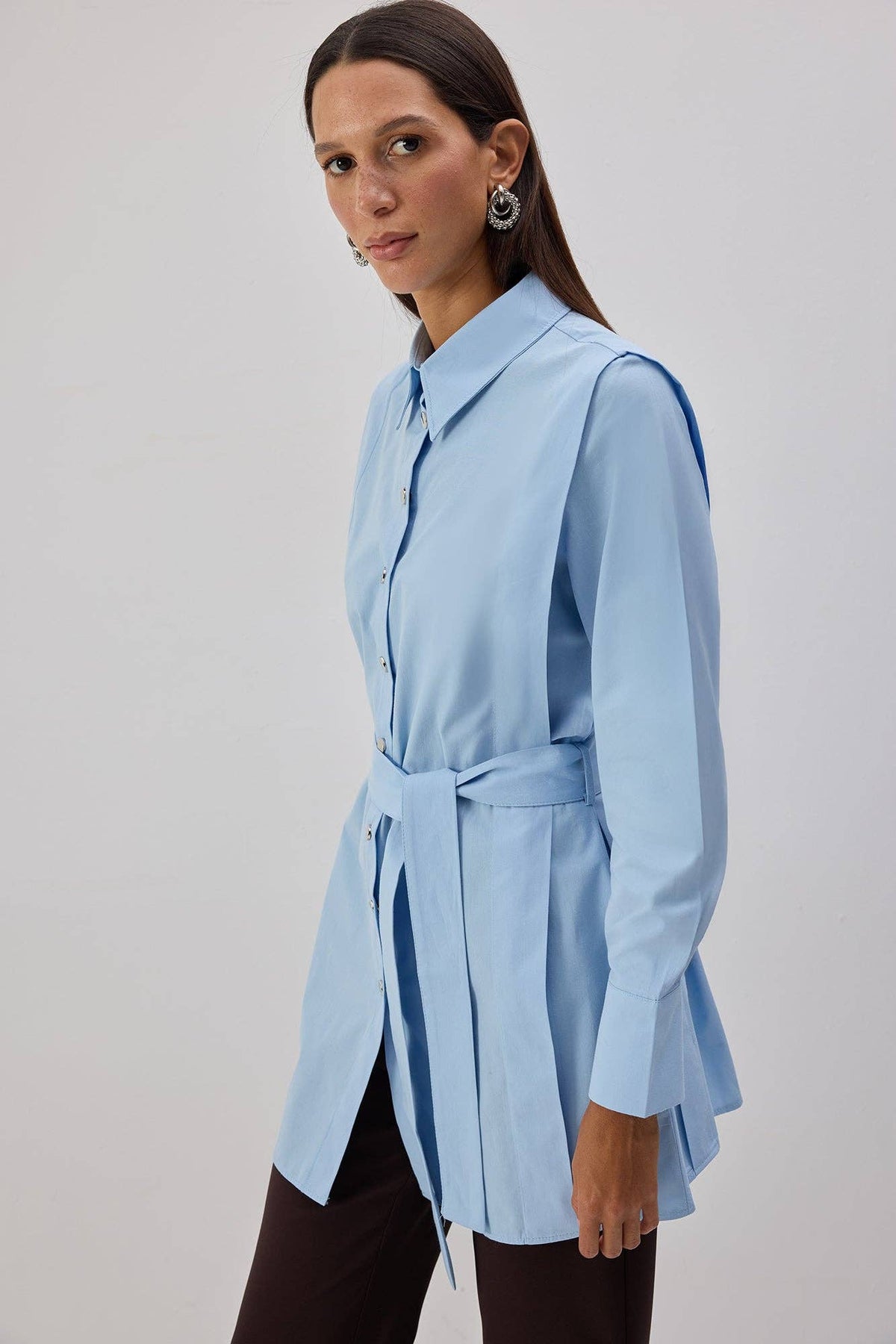 June Belted Poplin Shirt / Sky