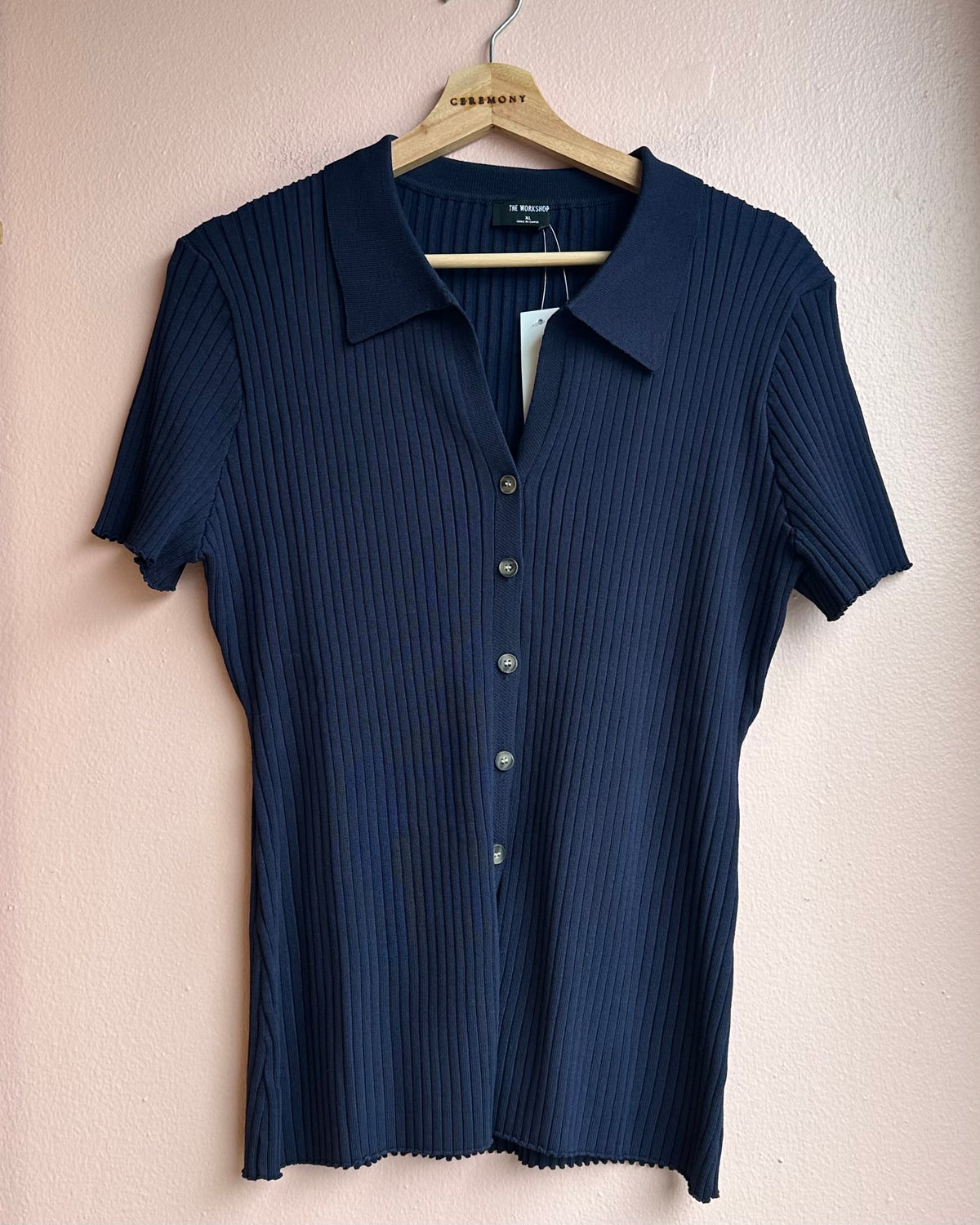 Riva Knit Collared Top / Navy