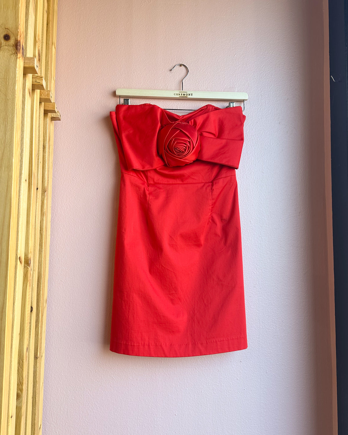 Strapless Red Rosette Dress