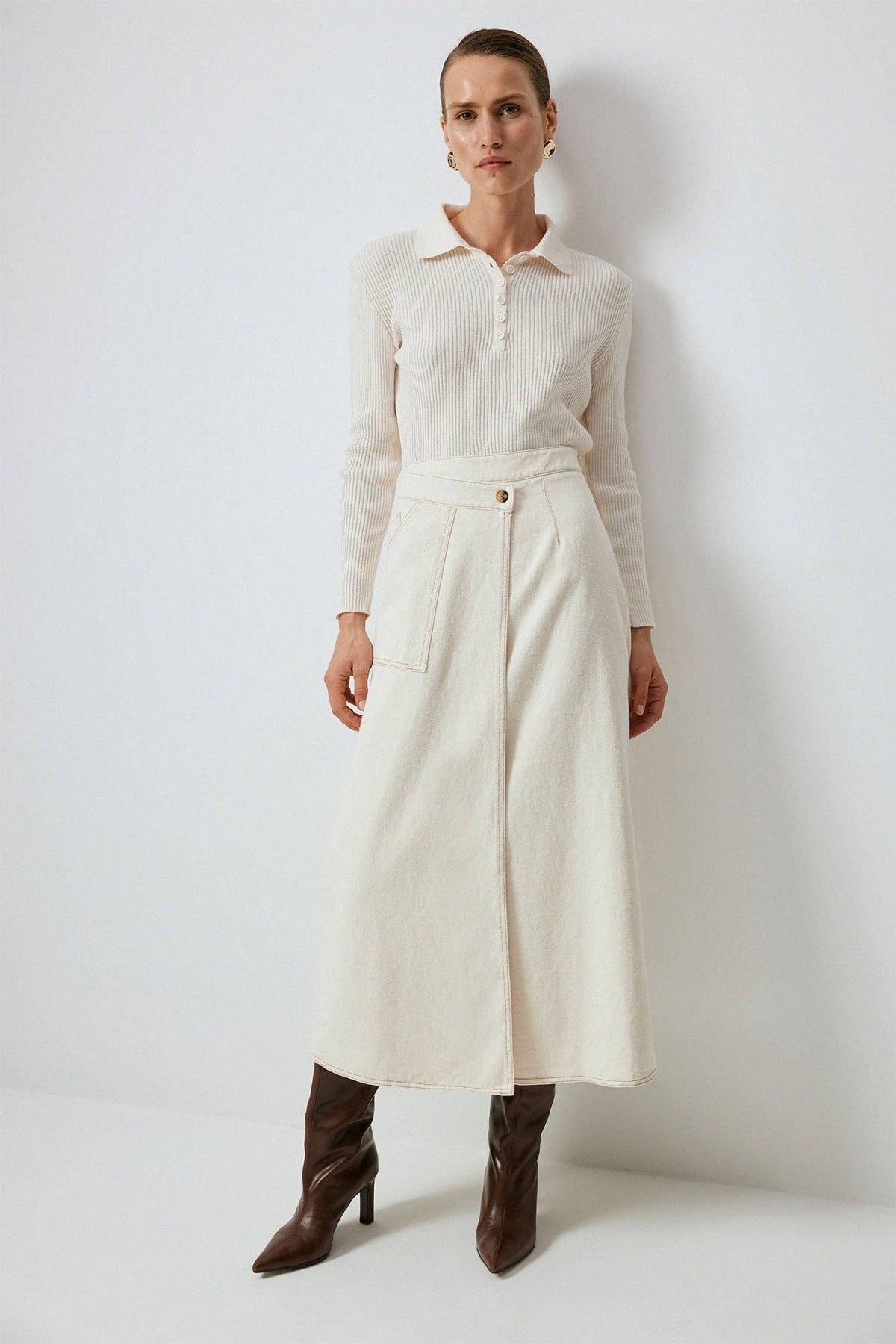 Cream Denim Skirt