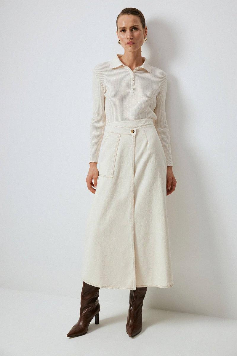 Cream Denim Skirt