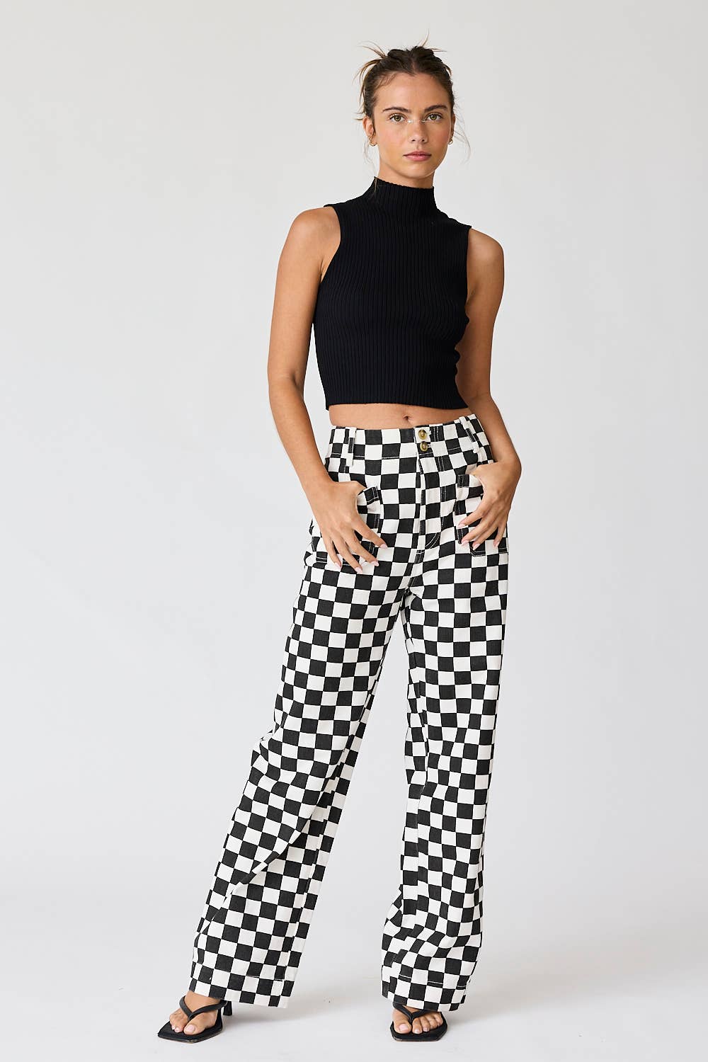 Becky Checkered Pants in Black