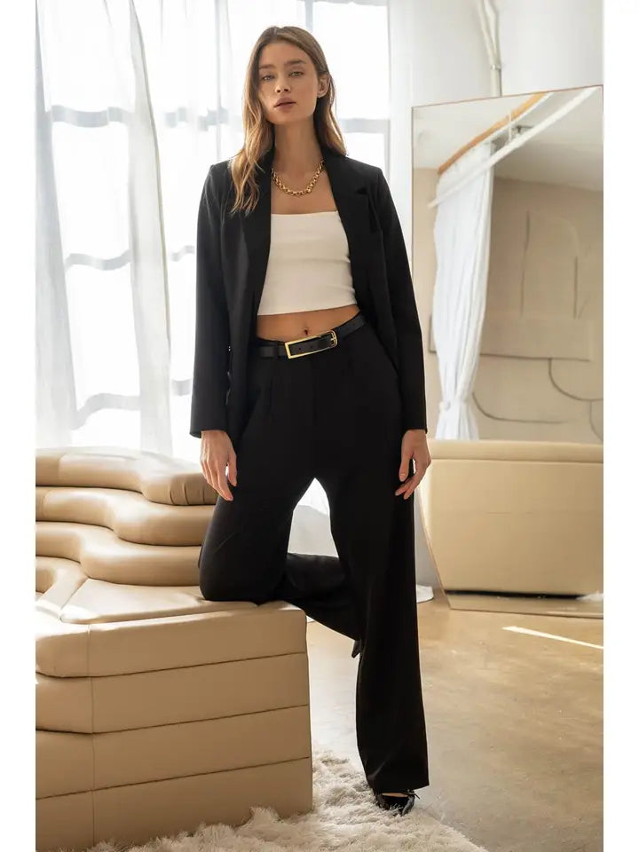 Kristina High Waist Wide Leg Trousers in Black