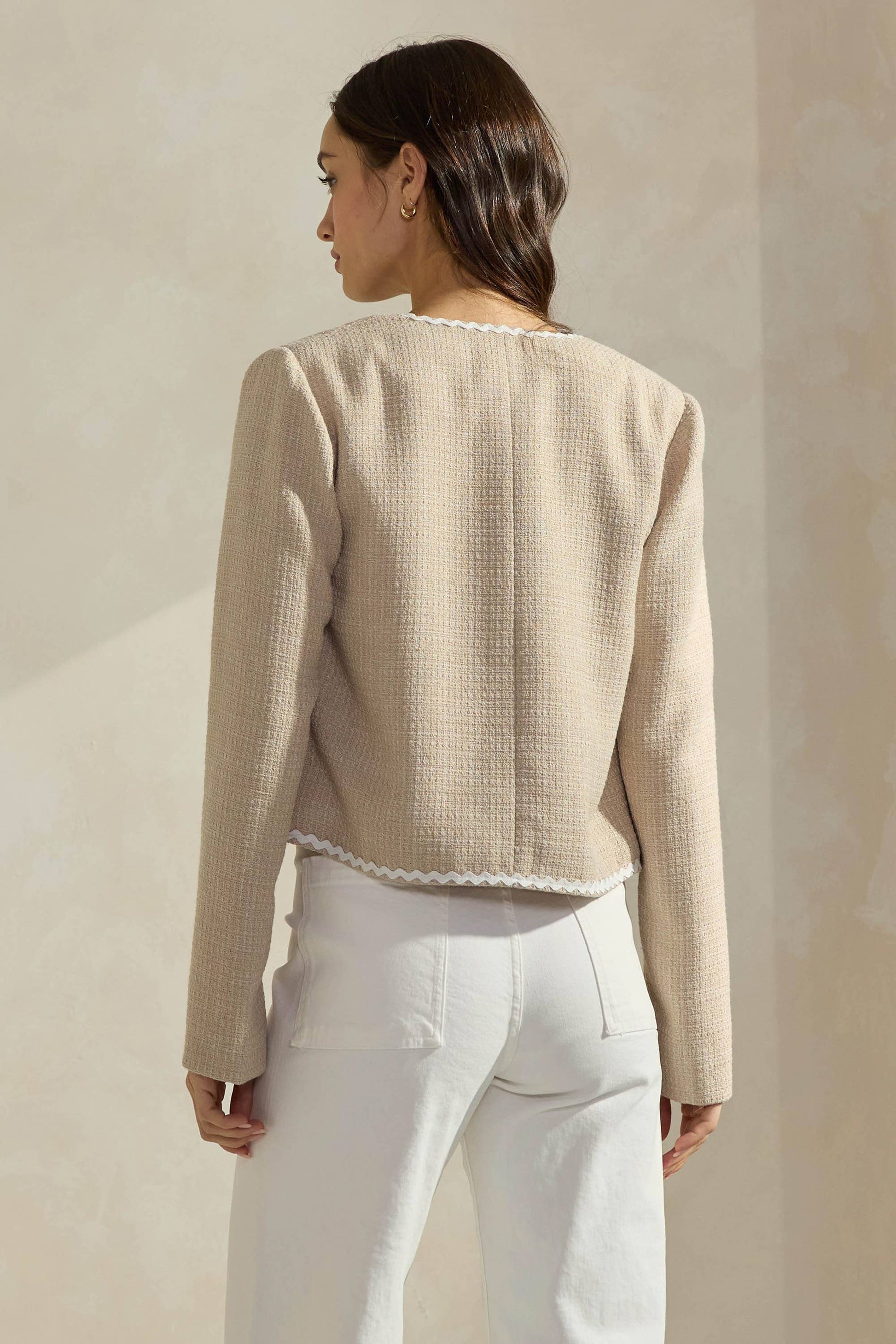 Contrast Trim Tweed Jacket