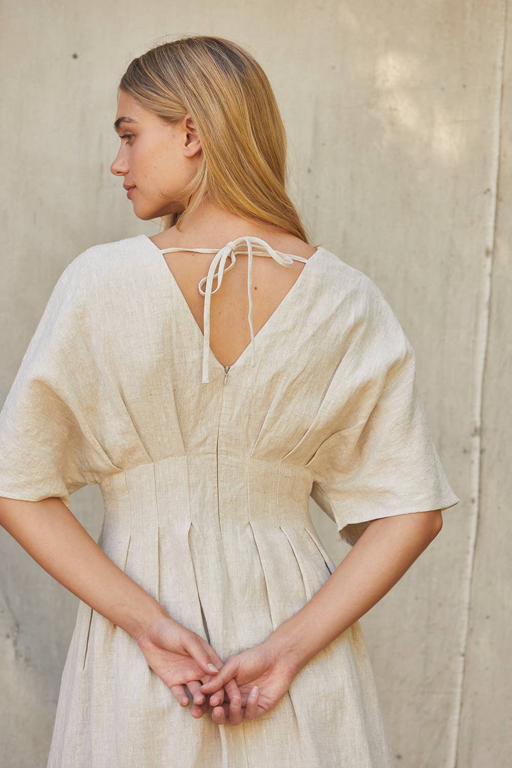 Amiee Linen Pleated Midi Dress