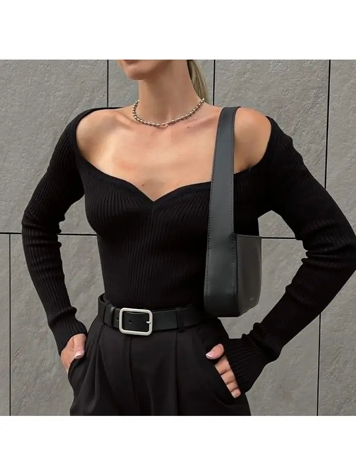 Elaine Portrait Neck Knit Top in Black