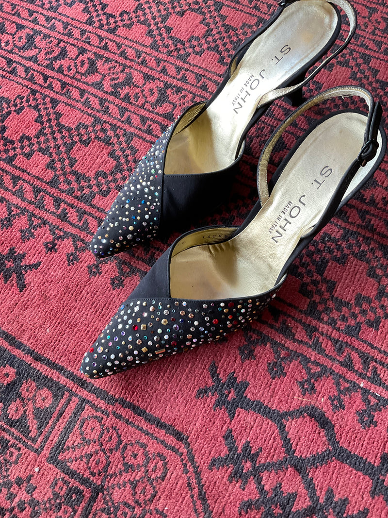 St. John Satin Crystal Embellishments Slingback Pumps / Sz 6