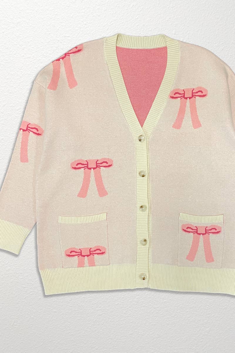 Bow Knit Cardigan in Pink